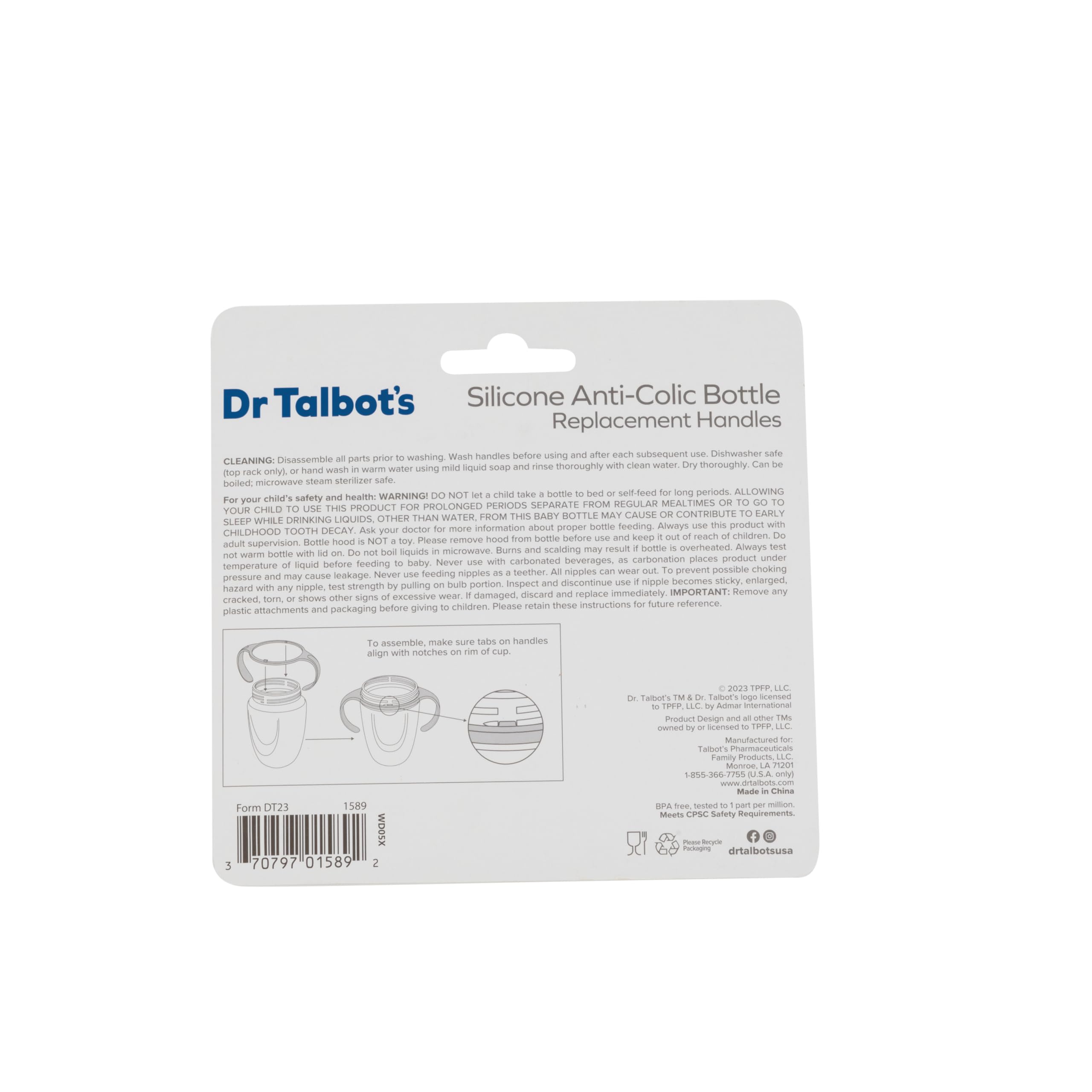Dr. Talbot's Silicone Anti-Colic Bottle Replacement Handles - Feeding Supplies for Newborn - (2-Pack) Fits 5 oz and 8 oz Bottles