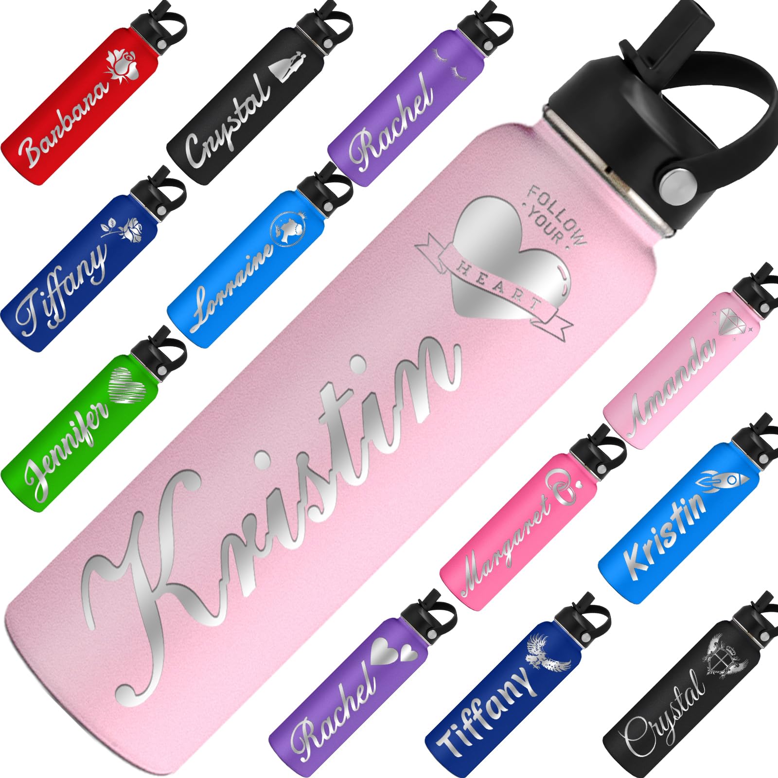 MaWeeTn Personalized Water Bottle Custom Insulated Water Bottles with Straw Lid 24oz Customized Engraved Stainless Steel Bottles with Name Logo, Gift