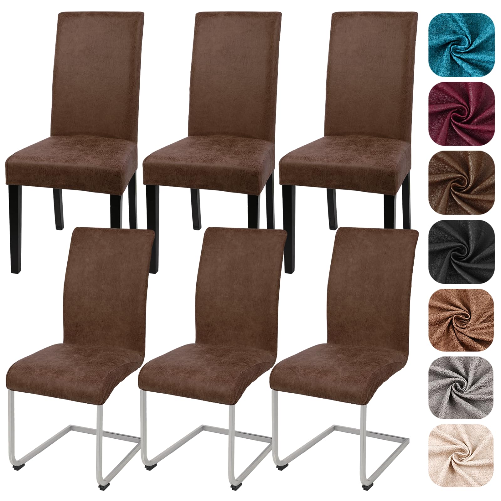 Alishomtll Set di 6 coprisedia in pelle scamosciata, stile vintage, in poliuretano, elasticizzato, universale, per sala da pranzo, rimovibile, lavabile, per cucina, ristorante, hotel (marrone, 6 pezzi