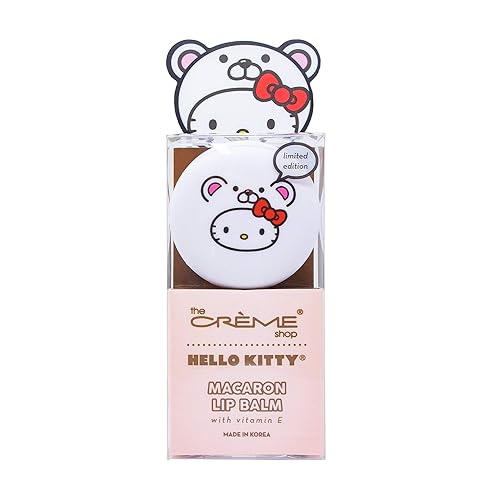The Crème Shop x Sanrio Hello Kitty Macaron Lip Balm coreano lindo perfumado bolsillo portátil, relajante, libre de crueldad (Hello Kitty White