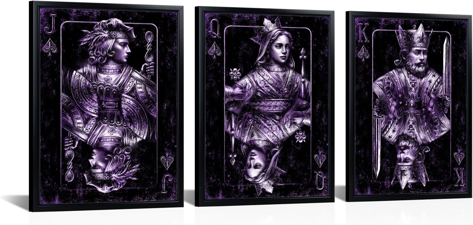 Visual Art Decor Game Room Decor Gaming Canvas Wall Art Playing Cards Painting Framed Print 12"x16"x3Pcs, Playroom Teen Boy Bedroom Decor (Purple)