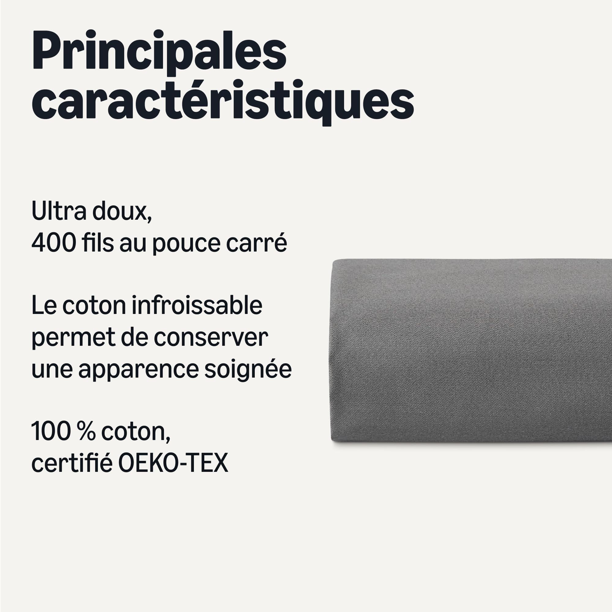 Amazon Basics Housse de Couette Deluxe, 100% Coton Satin 400 Fils, Extra-Doux avec Boutons-Pression, 220 x 240 cm, Gris Foncé