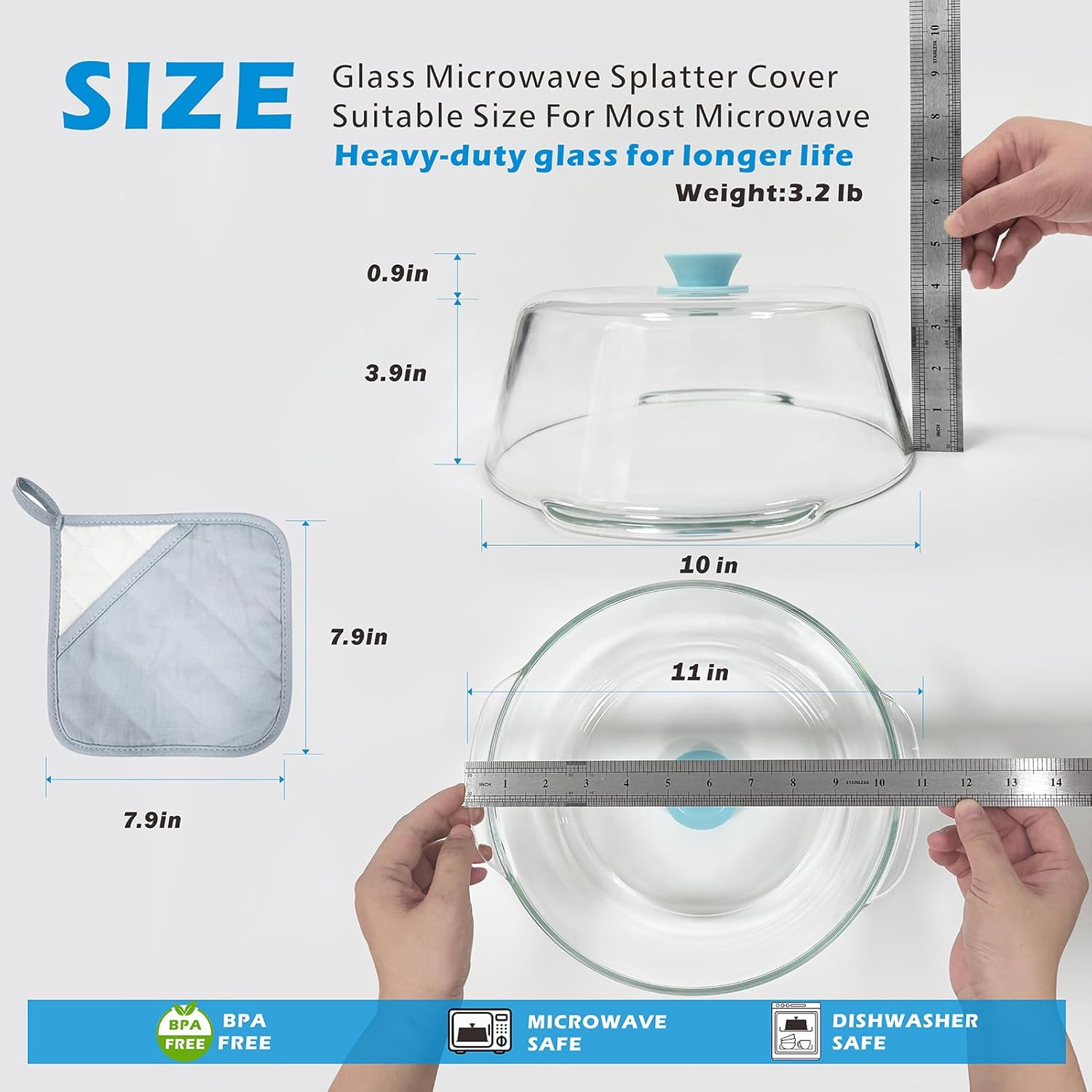 Tall Glass Microwave Splatter Cover for Food with Vent Hole 100% Food Safe 10in Plate Splatter Guard Lid with Silicone Knob BPA Free Cookware Serving Dish Cover Dishwasher Safe