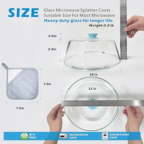 Miniatura 6 de Tall Glass Microwave Splatter Cover for Food with Vent Hole 100% Food Safe 10in Plate Splatter Guard Lid with Silicone Knob BPA Free Cookware