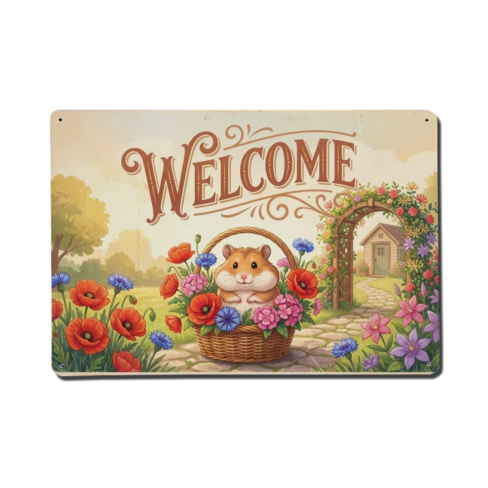 Vintage Welcome Hamster Nature Lover Metal Tin Sign