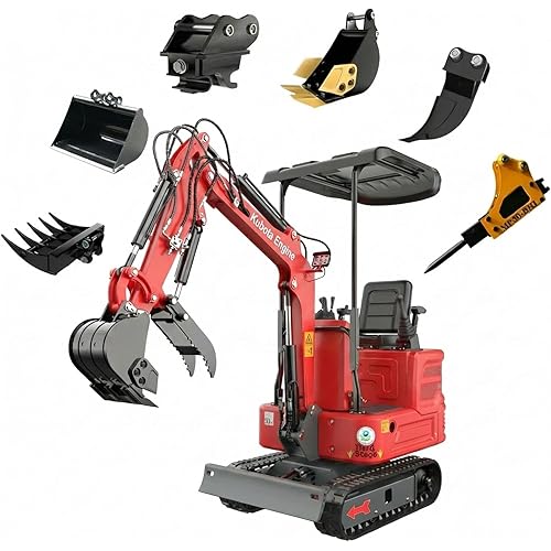 1.4 Ton Mini Excavator with Kubota-Diesel Engine, Hydraulic Controls, Fixed Boom & Chassis, Includes Hydraulic Breaker, Quick Hitch & Attachment Kit (Flag Red（+6）)