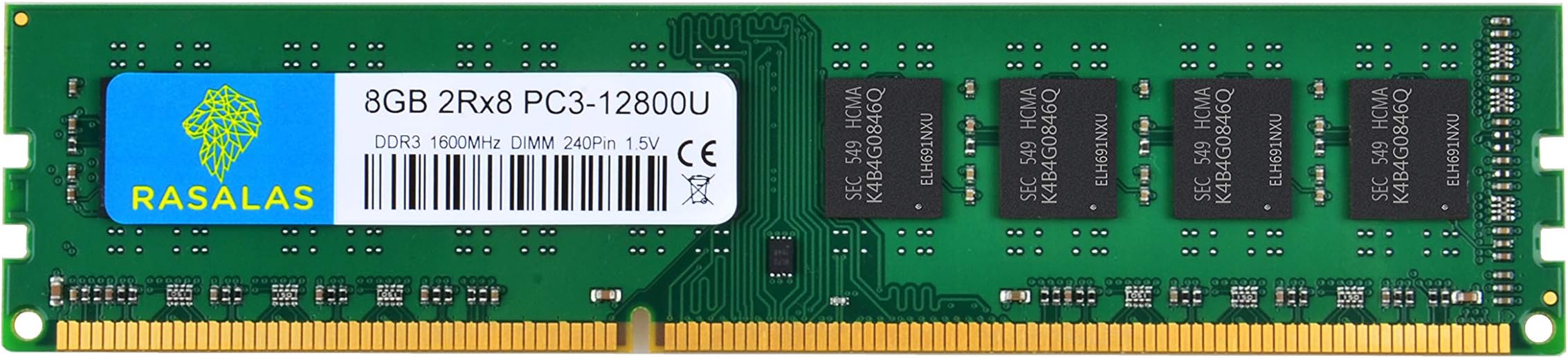 8GB Rasalas 8 GB 1600MHZ DDR3 12800U 1.5V CL11 2Rx8 PC3 Ram 1600 Dual Rank Unbuffered 240 Pin DDR3 UDIMM Desktop Memory