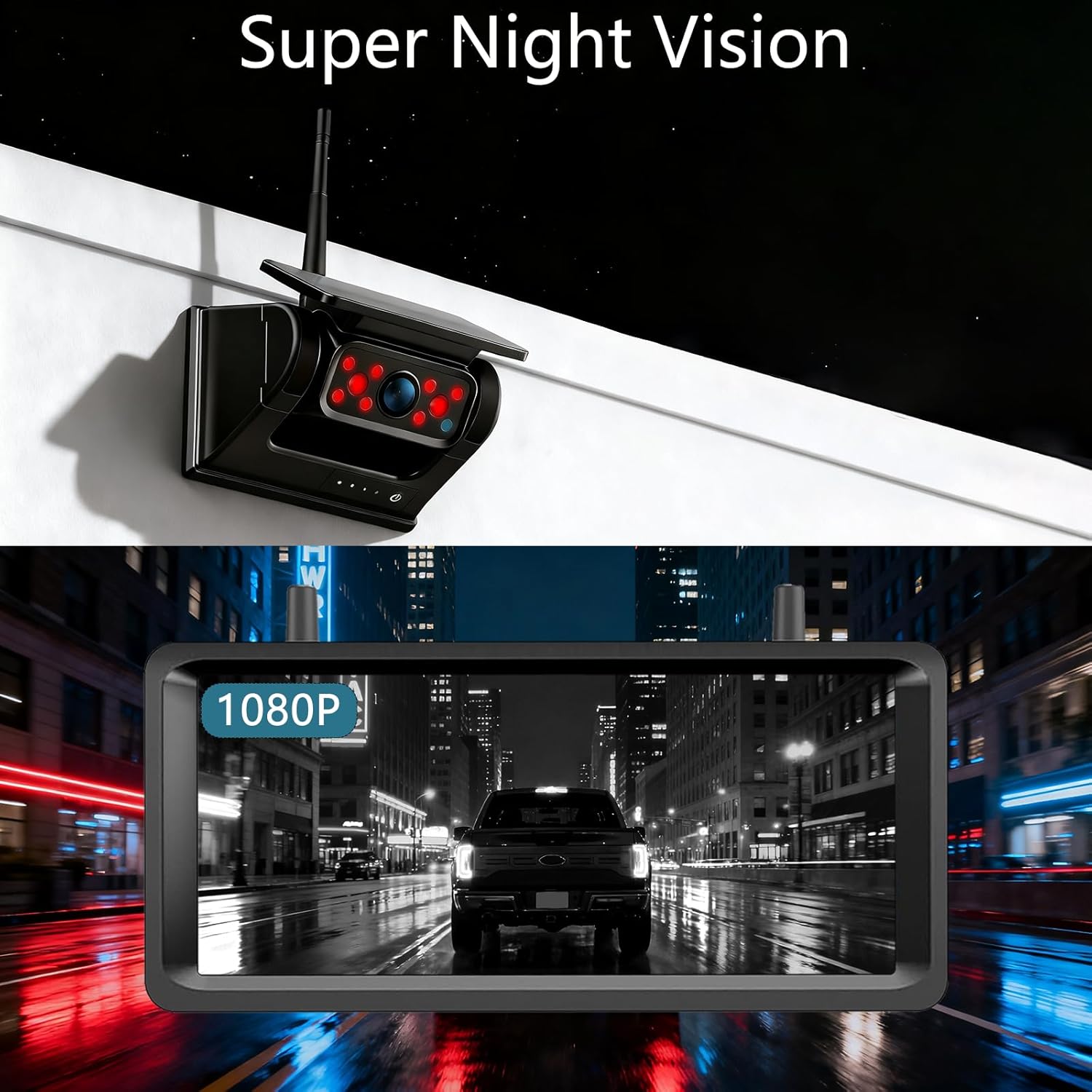 Wireless Backup Camera Magnetic Solar with 7.2" 2-Split Portable Monitor 1-Min Easy Install No Wiring/Drilling Rechargeable No Delay for Car RV Bus Pickup Truck Trailer Camper 5th Wheels Hitch Towing