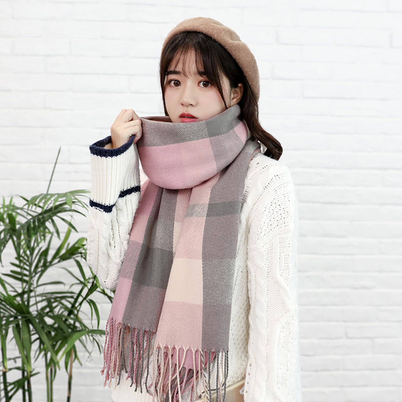 Chalier Fashion Sciarpa da Donna Inverno Scozzese Sciarpa Quadri Sciarpe Calde, Scialle da Donna Elegante Sciarpa con Frange