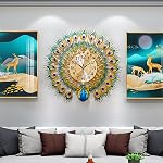 Grande horloge murale Peacock 30.7 inch Metal Design Non-Ticking Silent Art Horloges murales numériques pour le décor de salon