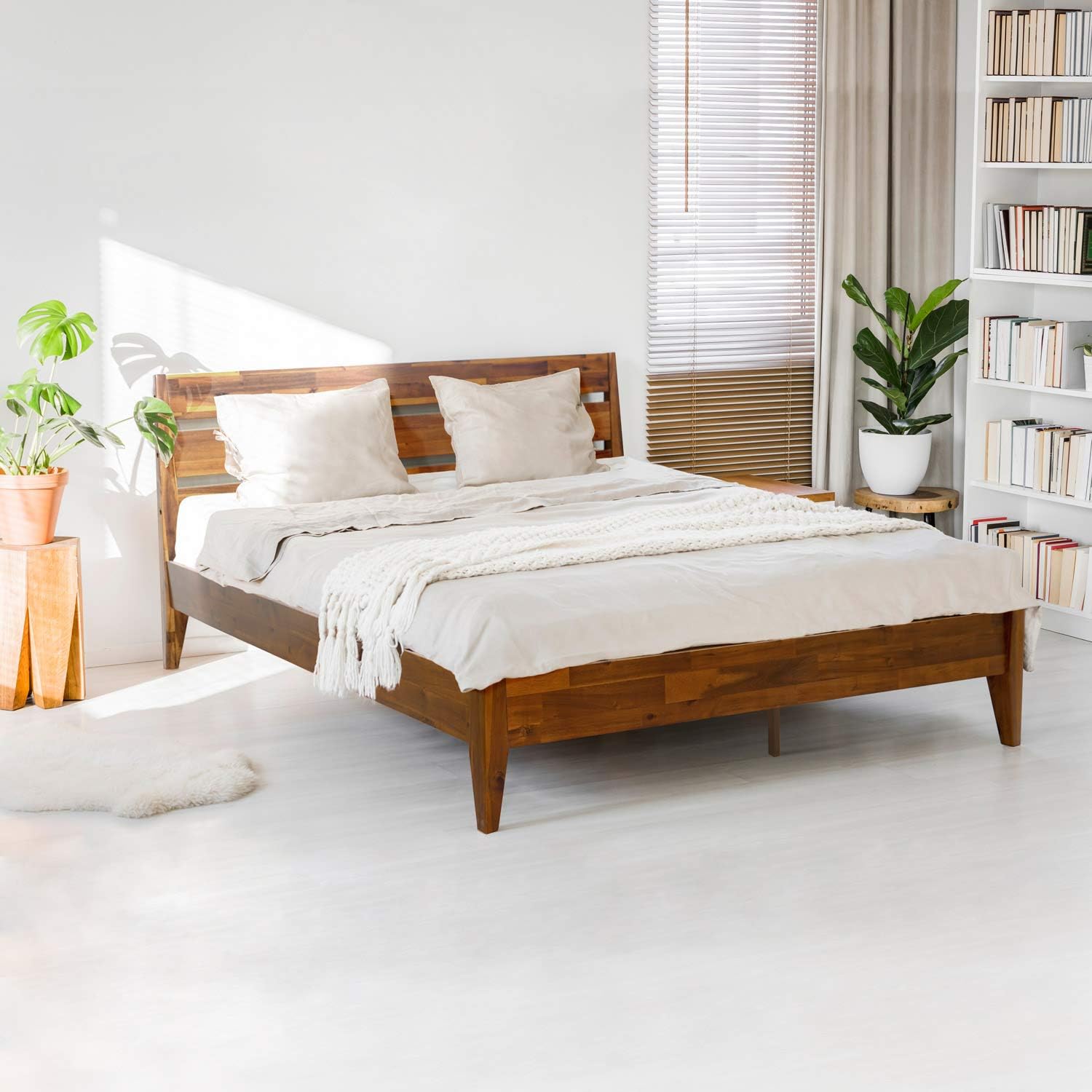 Acacia Emery 14 Inch Wood Platform Bed, Bed Frame with Headboard, Queen