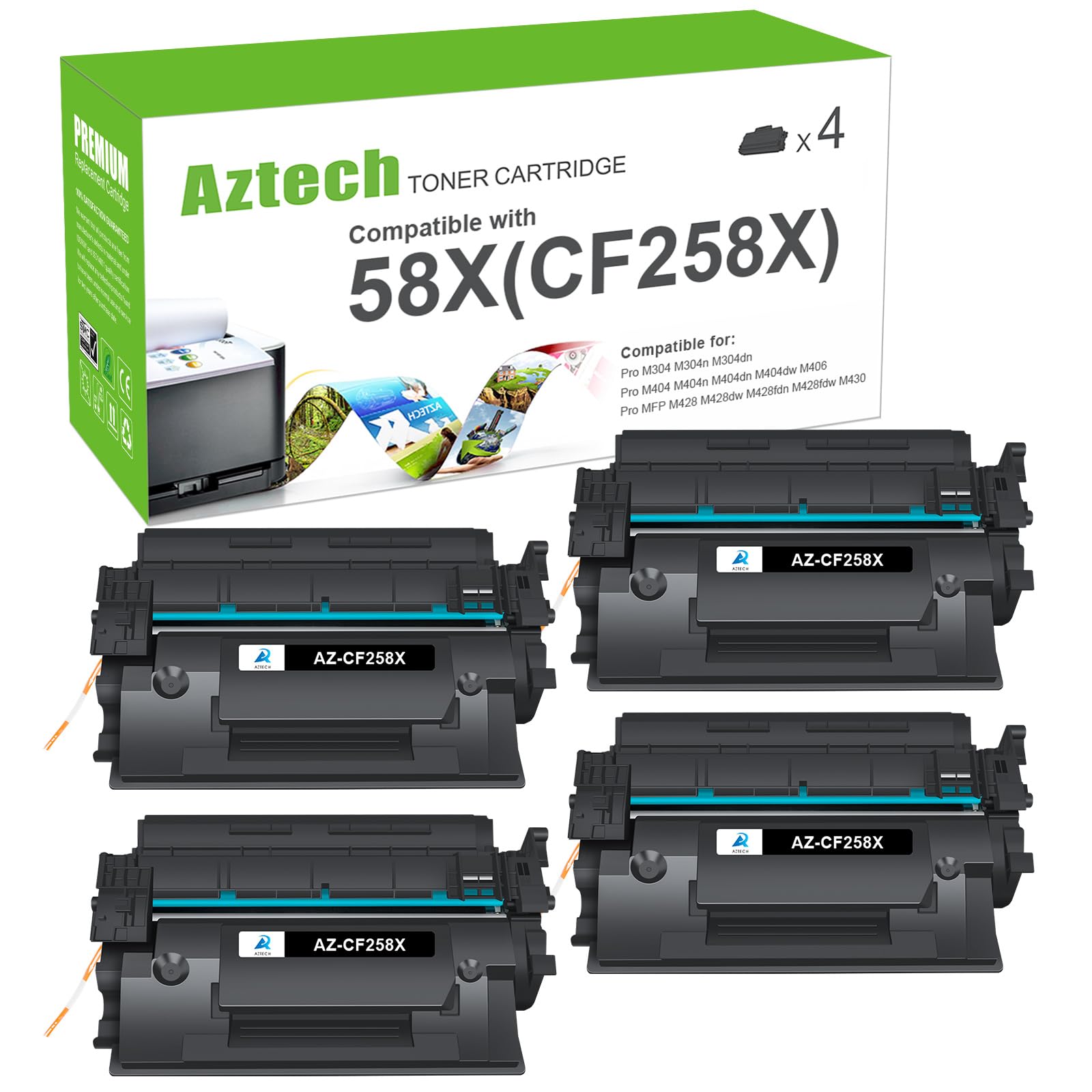 58X CF258X M404n Black High Yield Toner Cartridge Replacement for HP 58X CF258X 58A CF258A for HP LaserJet Pro M404n M404dn MFP M428fdw M428fdn M404dw M428dw M404 M428 M406 Printer Ink 4-Pack