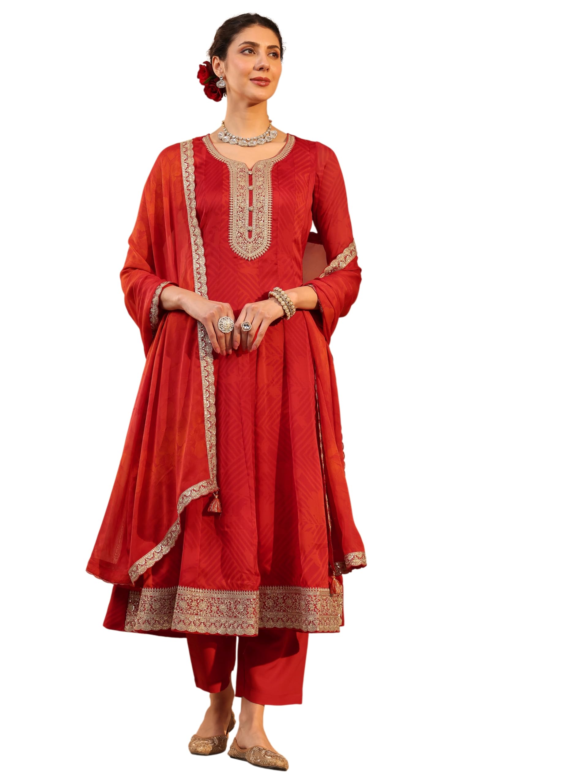 libas Printed Chiffon Anarkali Kurta With Trouser and Dupatta-picture-12