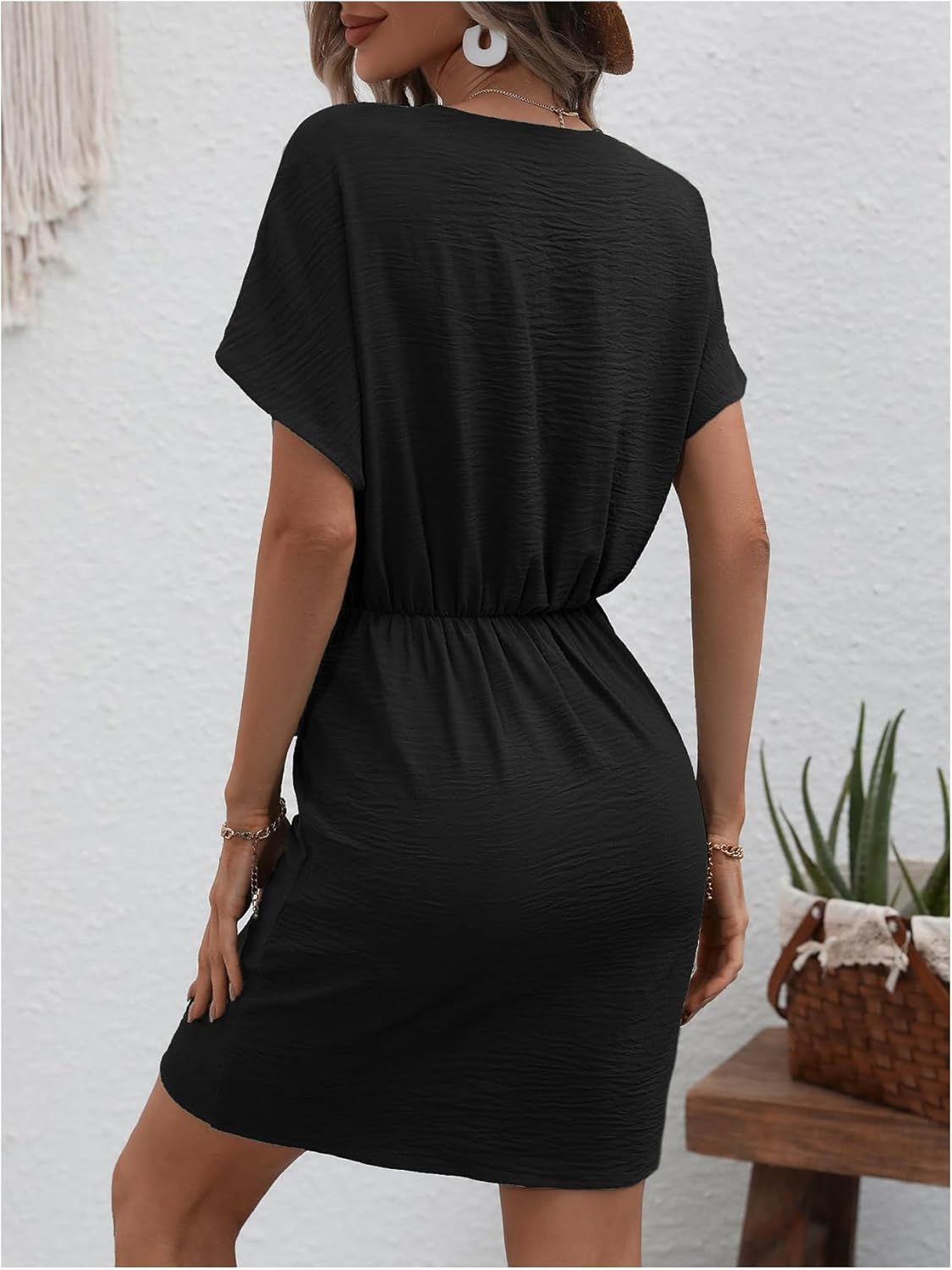 Floerns Women's Fall Fashion Cocktail Wrap Deep V Neck Dress Tie Side Dolman Sleeve Summer Short Dresses - Image 3