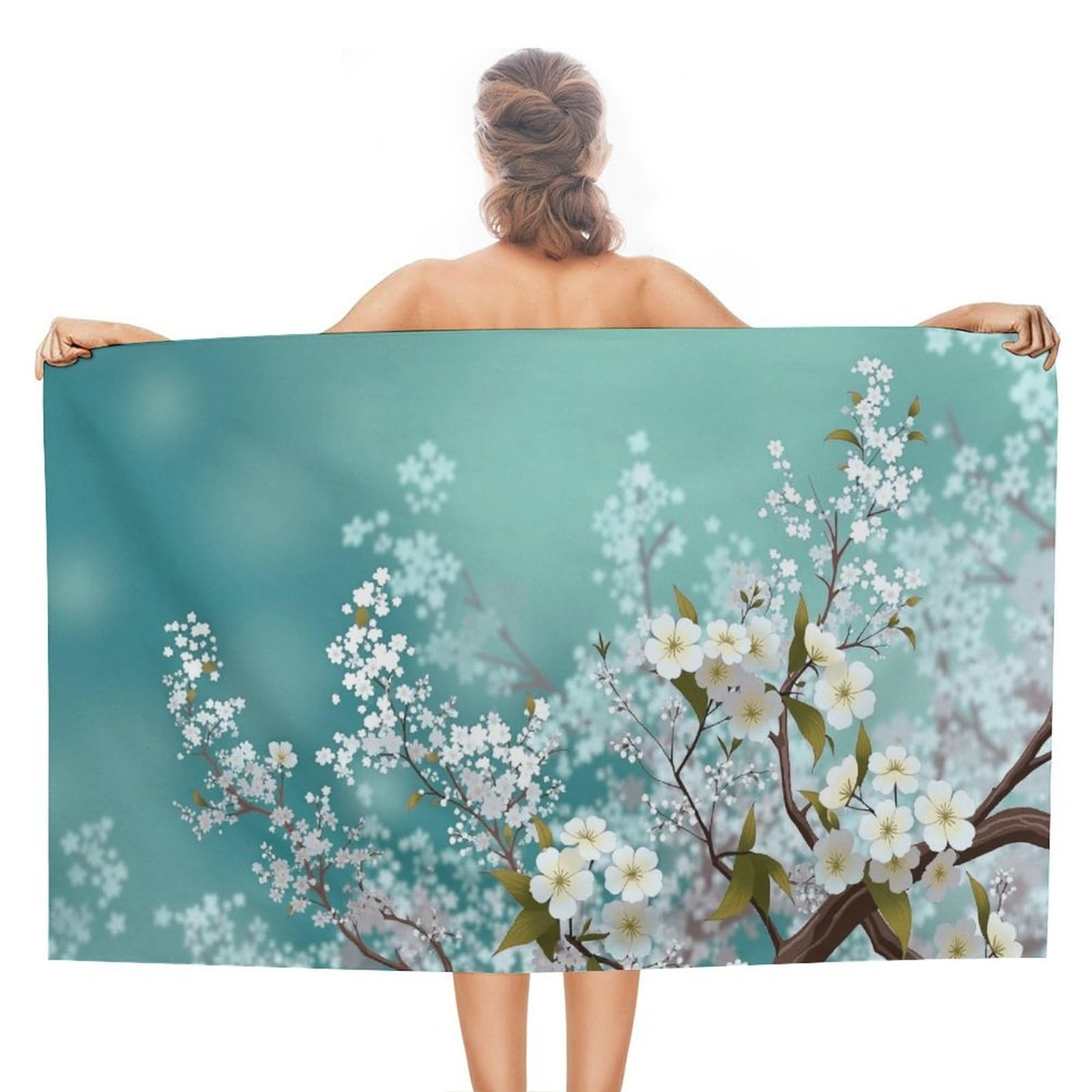Anceky Cherry Blossom Floral Beach Towel Microfiber Soft Absorbent Oversized Large Bath Towel Blanket Thin Quick Dry for Adults Swimming Pool Yoga Gym Travel 51"X31"