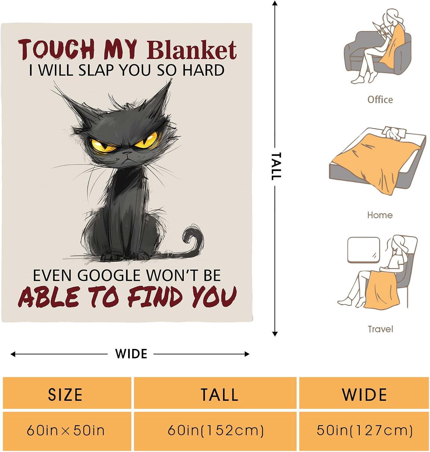Funny Cat Halloween Blanket Gifts for Women Men Kids Boys Girls Lady Birthday Christmas Easter Mother's Day Decor Throw Blankets 50"x60" - Image 2