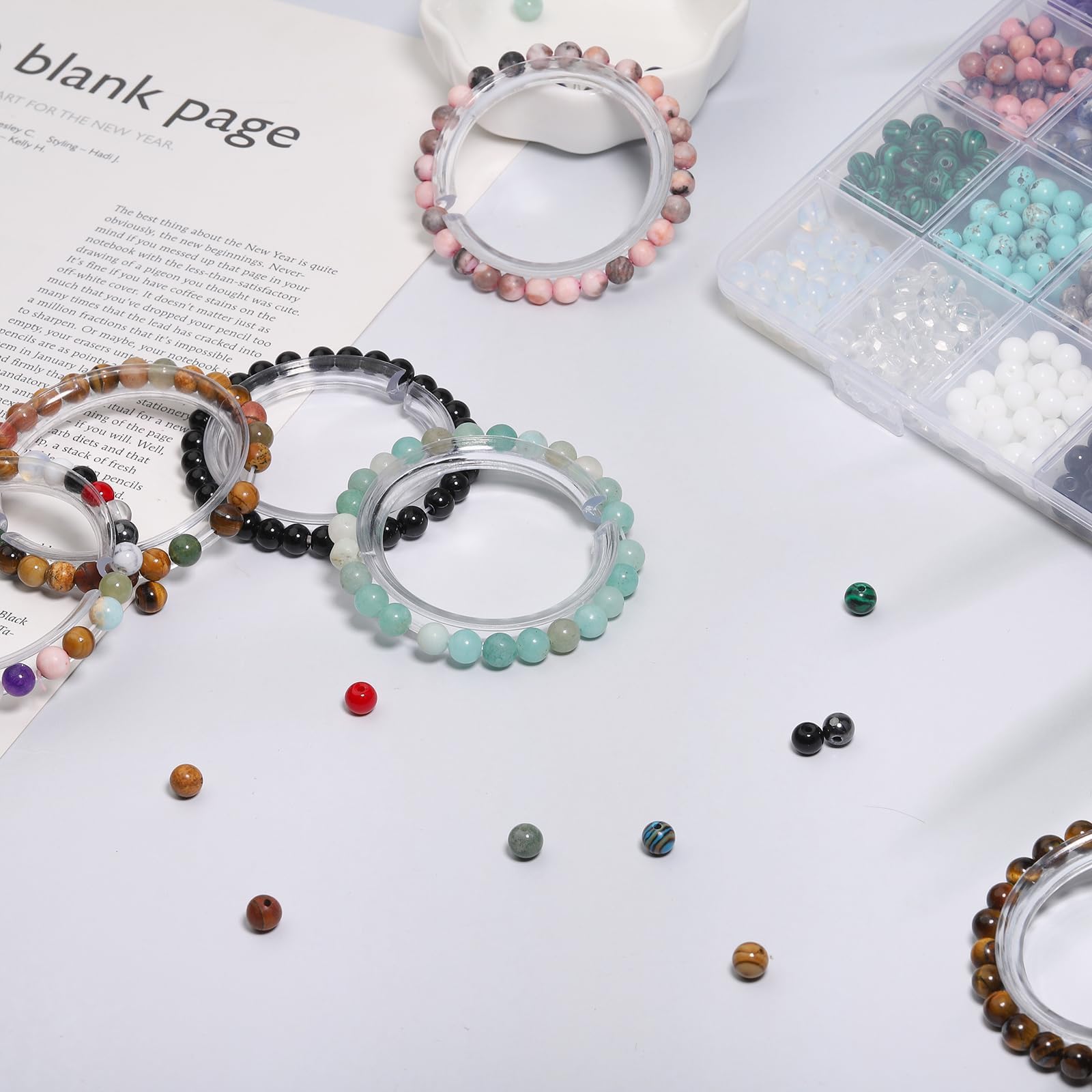 720 cuentas redondas naturales de 6 mm, cuentas sueltas de cristal, cuentas lisas para pulseras, collares, aretes, kit de fabricación de joyas