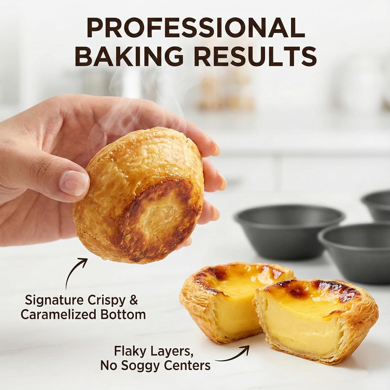 Nonstick Egg Tart Molds - Carbon Steel Portuguese Custard Tart Tins, 3 Inch Reusable Mini Pie Pans for Baking, Oven & Air Fryer Safe, Individual Pastel de Nata Molds(Black,14pcs)