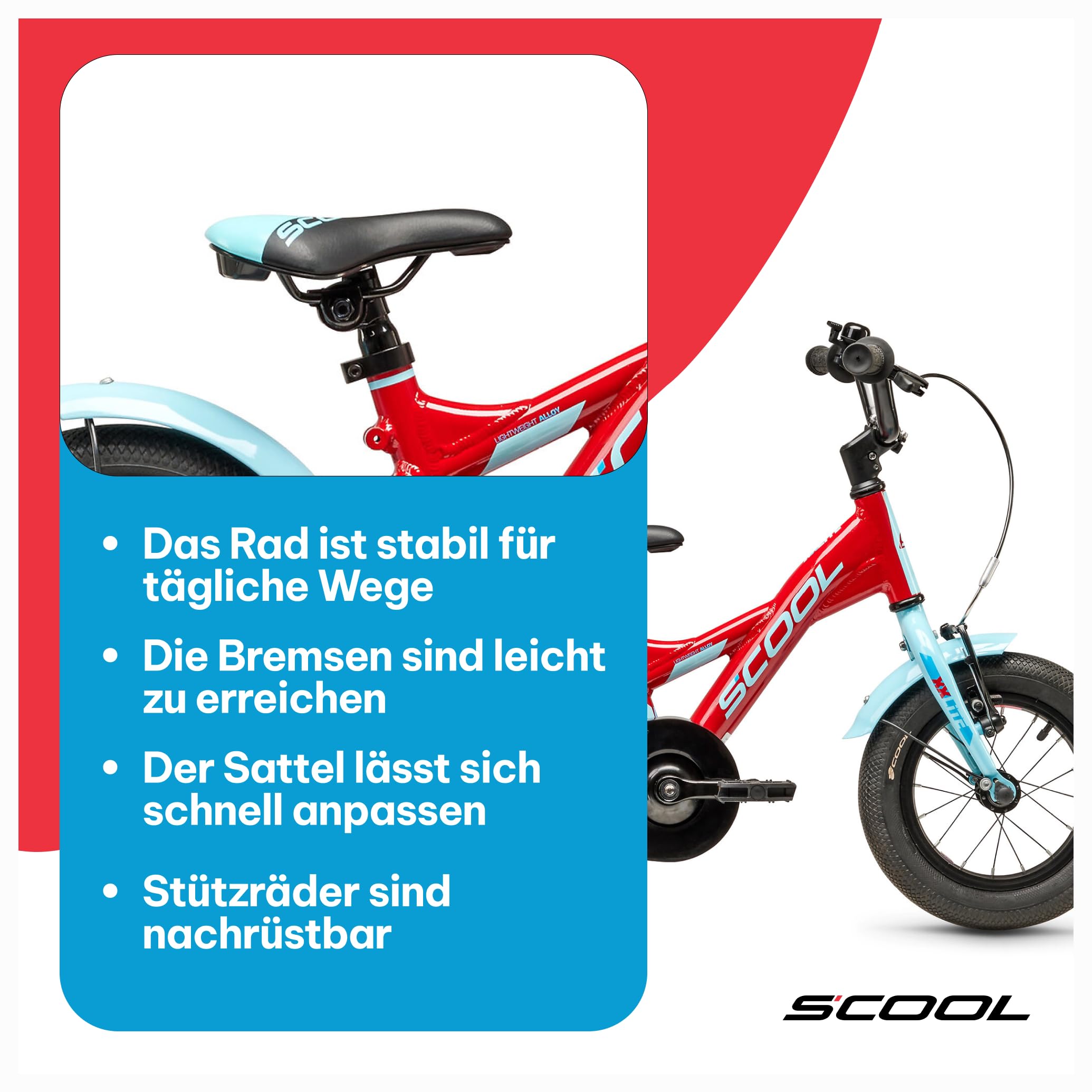S’COOL XXlite Kinderfahrrad 12 Zoll – Jungenfahrrad – Fahrrad für Kinder 2–4 Jahre – Körpergröße ca. 85–100 cm – Leichtes Kinderrad