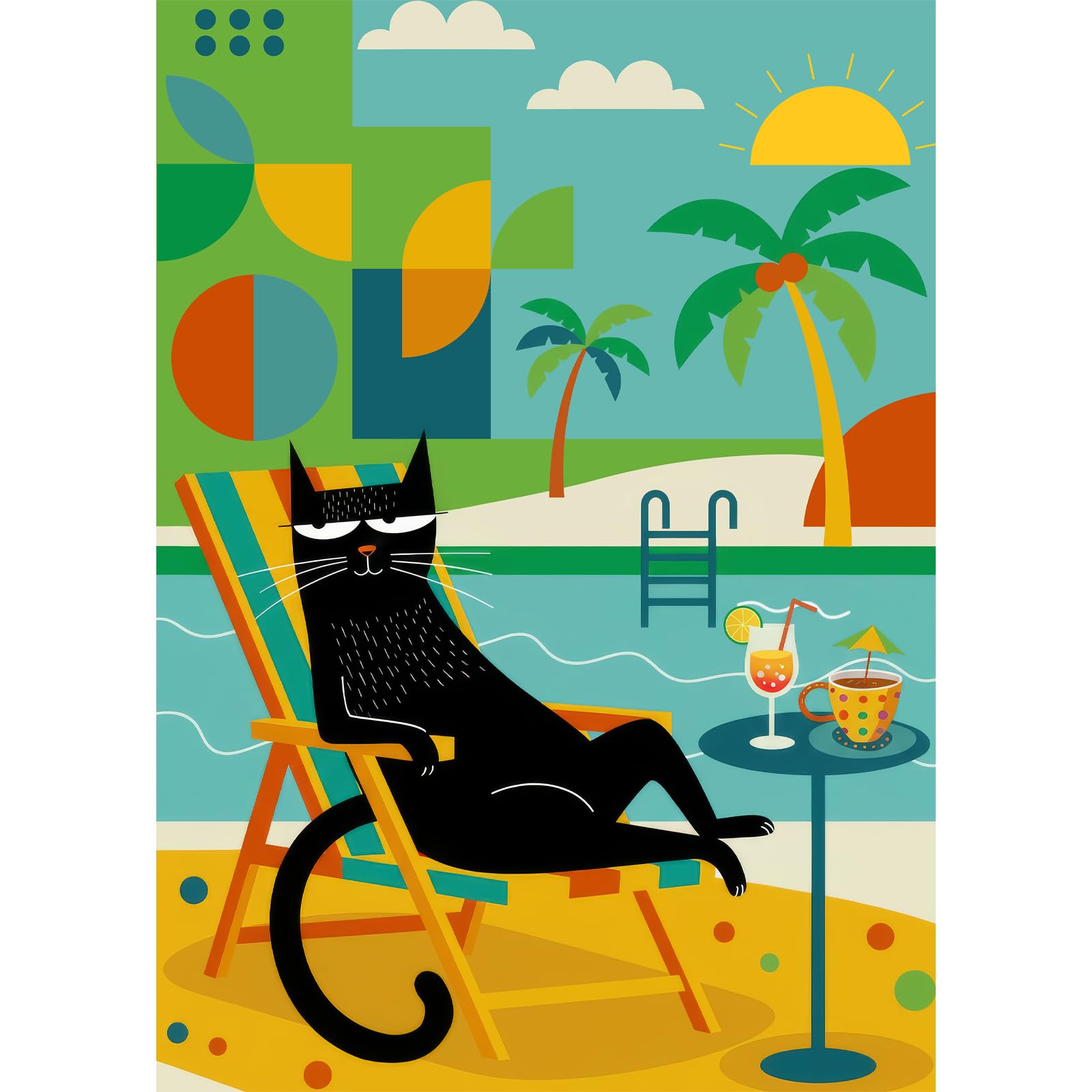 Cat's Day Off Jigsaw Puzzles for Adults 1000 Pieces,Funny Black Cat Relaxing on Beach Cha…
