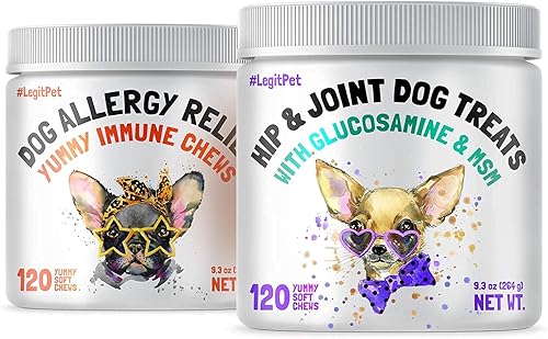 Masticables para aliviar la alergia para perros y apoyo inmunológico con algas, calostro y polen de abeja, 120 masticables suaves y suplemento de