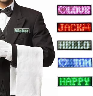 Scrolling Name Tag LED Moving Message Sign Business Card badgesProgramming Display Name Badges (White)