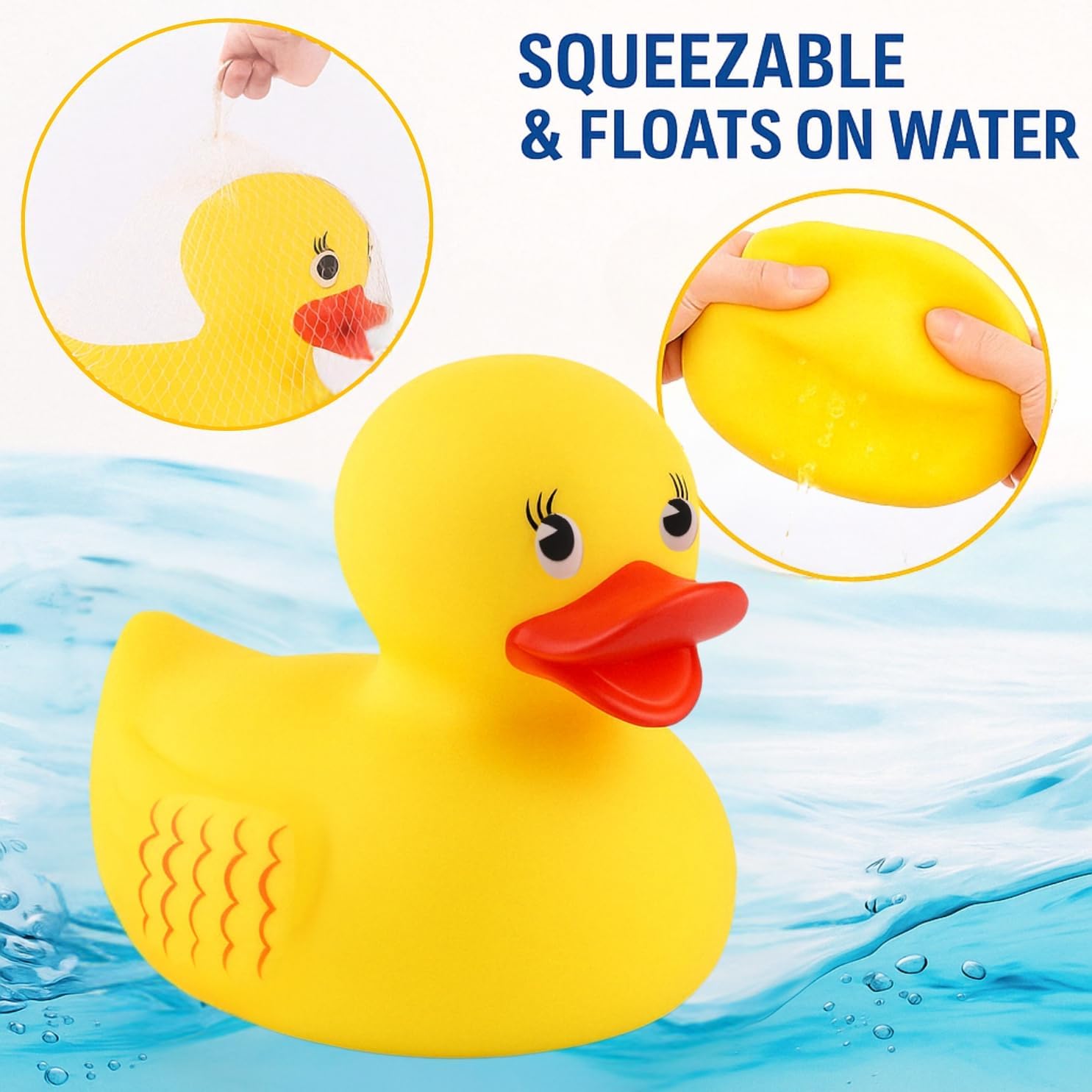 10" Jumbo Classic Yellow Rubber Duck Bathtime Toy, Floating Fun Pool Preschool Bathtub Toy, Giant Flexible Large Yellow Duck for Kids (1)