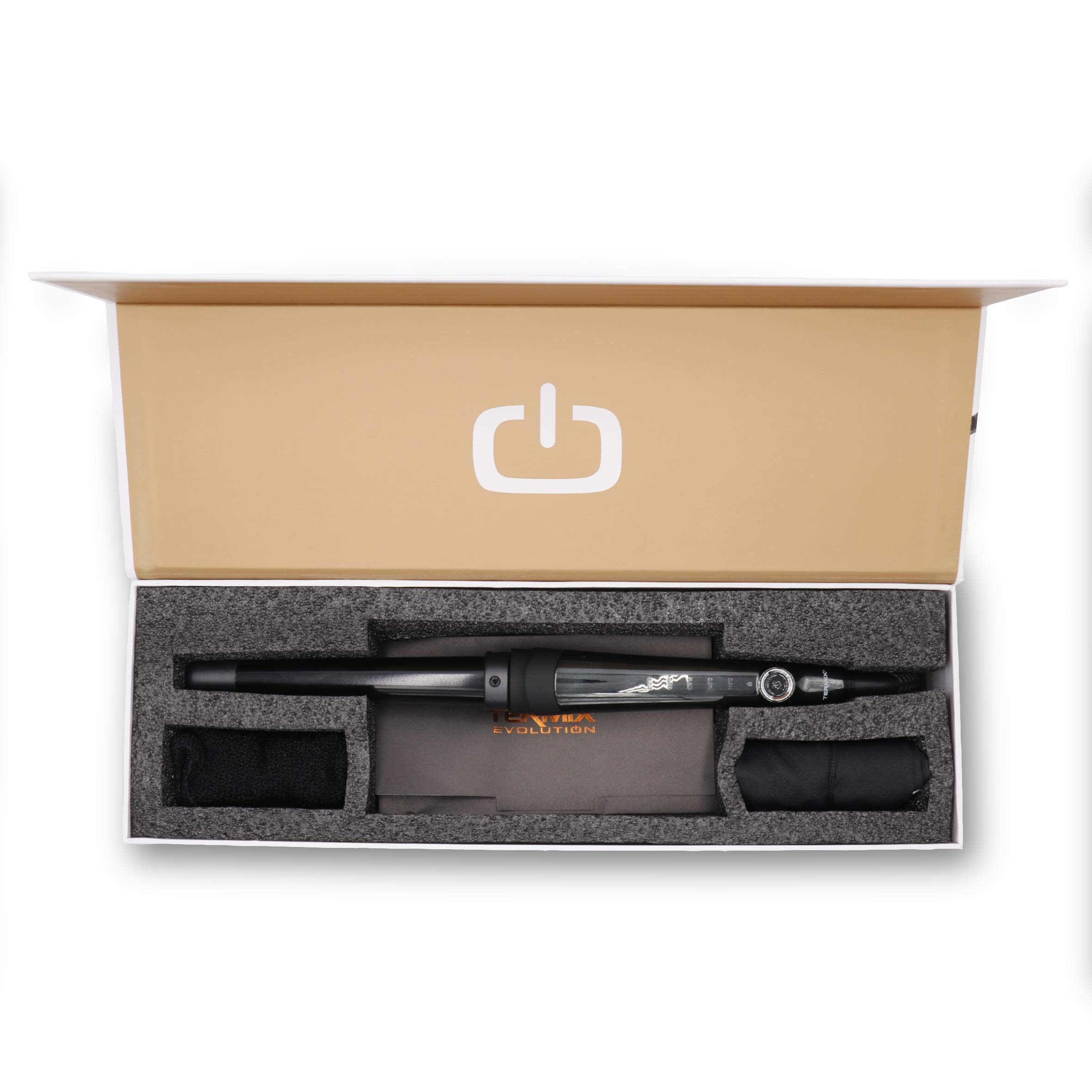 Termix Rizador de Pelo Profesional Evolution Wand, Regulador de Tª con Sensor Táctil. Sistema de Seguridad Pro Tech, Calentamiento Inmediato, Tenacilla Plancha Rizadora, Negro