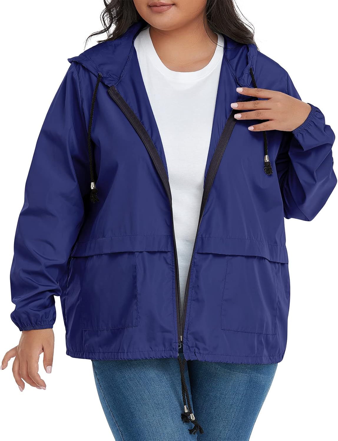American Trends Women Plus Size Light RainCoat Jackets Packable Hooded Waterproof Windbreaker for Women