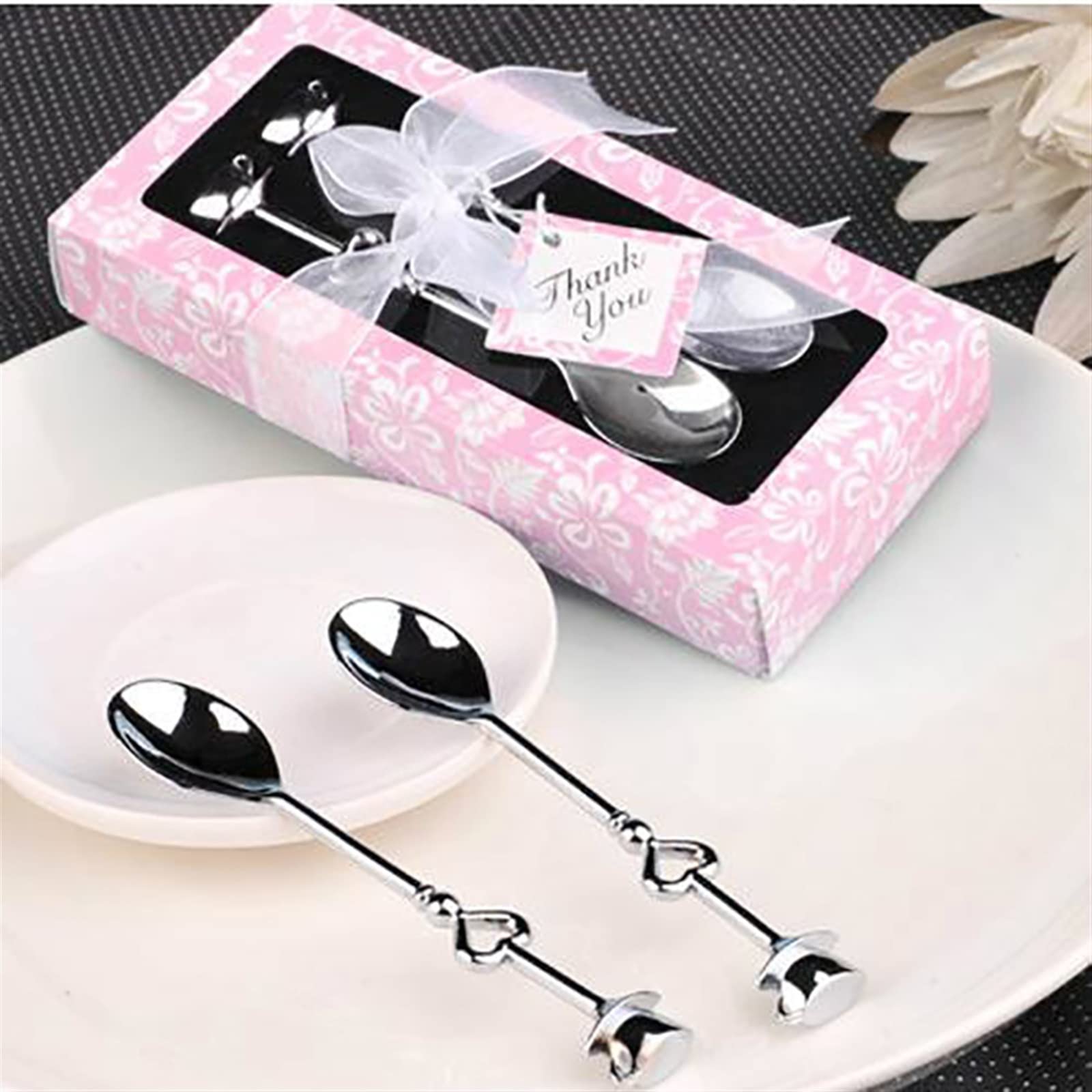 JINGYAN Cuillères à café 2PCS Love Tea Coffee Drinking Stainless Steel Spoon Teaspoon Stirring Wedding Bridal Party