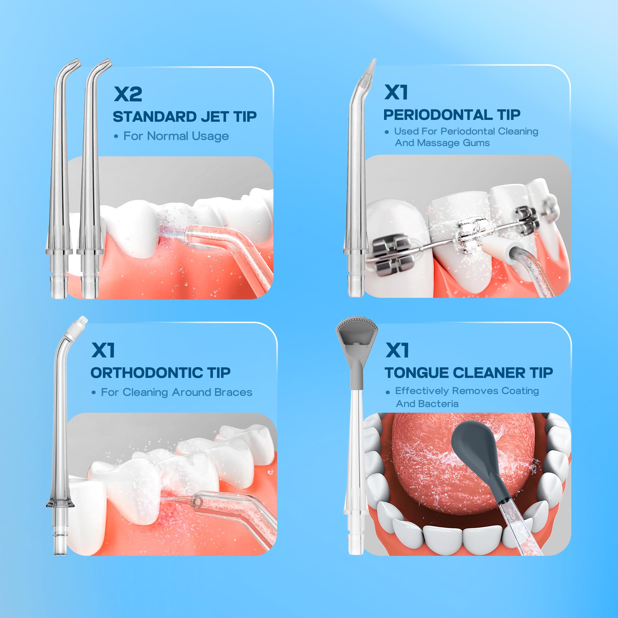 Idropulsore senza fili per la pulizia dei denti - Irrigatore orale con serbatoio staccabile da 300 ml con 5 punte e 5 modalità, impermeabile IPX7, plettro dentale ricaricabile USB per bretelle
