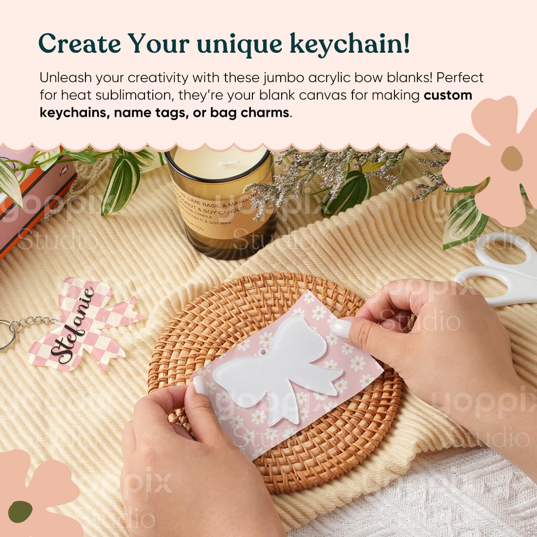 YOPPIX 10 Pcs Sublimation Bow Blanks, Sublimation Acrylic Bow Blanks Keychain for Heat Transfer Keychain Luggage Tag Baggage Handbag Travel Suitcase Tags, Home Gift Crafts Supplies