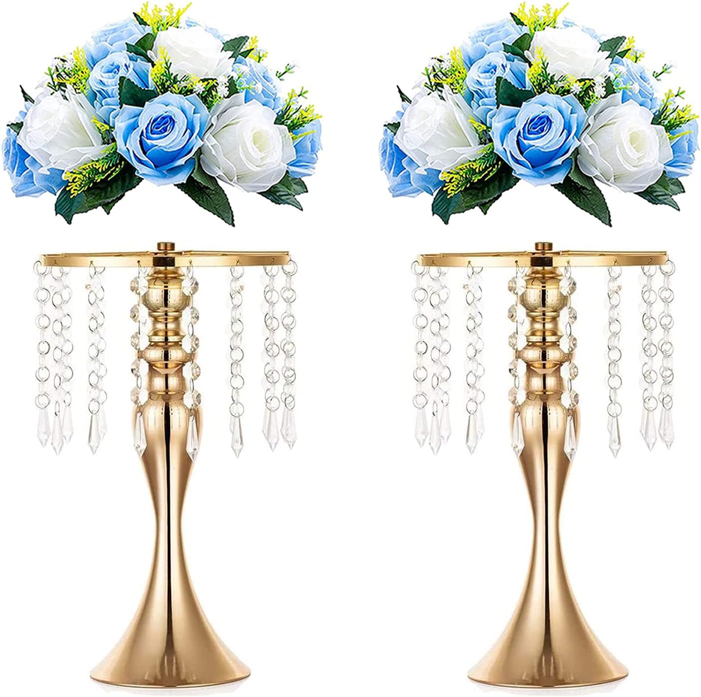 Sziqiqi Floral Centerpiece Riser Gold Tall Flower Centerpiece Stand with Crystal Beads for Event Party Wedding Reception Center Piece Floral Arrangements, Pack of 2 Gold 13.7inch