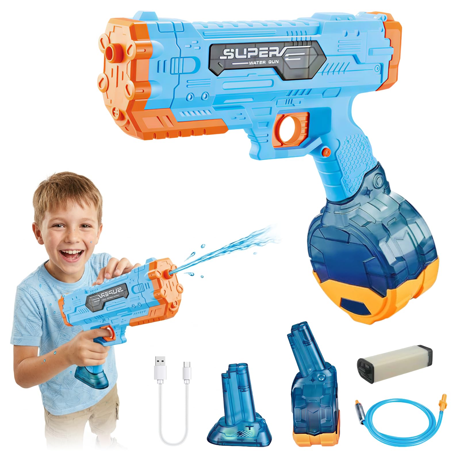 Pistola de Agua eléctrica Potente Pistola de Agua automática para niños y Adultos Pistola de Agua y Suelo 2 en 1 depósito de 500 ml + 75 ml y Rifles de Agua eléctricos para Piscinas de Verano