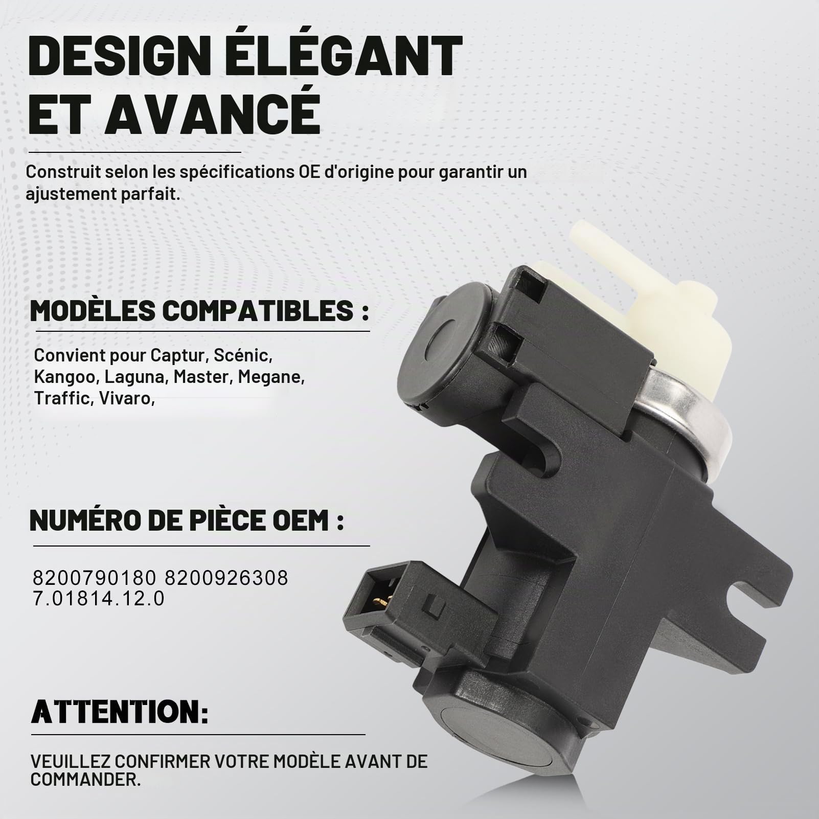 Électrovanne turbo, compatible avec Captur, Scénic, Kangoo, Laguna, Master, Megane, Traffic, Vivaro, 8200790180, 8200926308