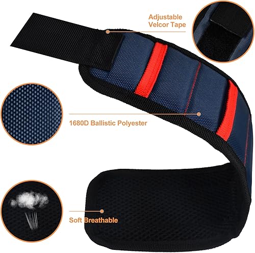 Miniatura 10 de Tmacker Pulsera magnética para herramientas de sujeción de tornillos, brocas de uñas, correa de velcro ajustable transpirable para hombres, papá,