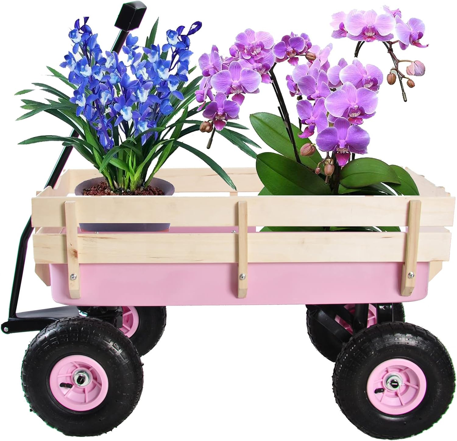 Garden Cart Outdoor Utility Wagon with Solid Wheels Beach Wagon,All Terrain Cargo Wagon with 280lbs Weight Capacity for Beach Garden Kids Children (Green2) (Pink)