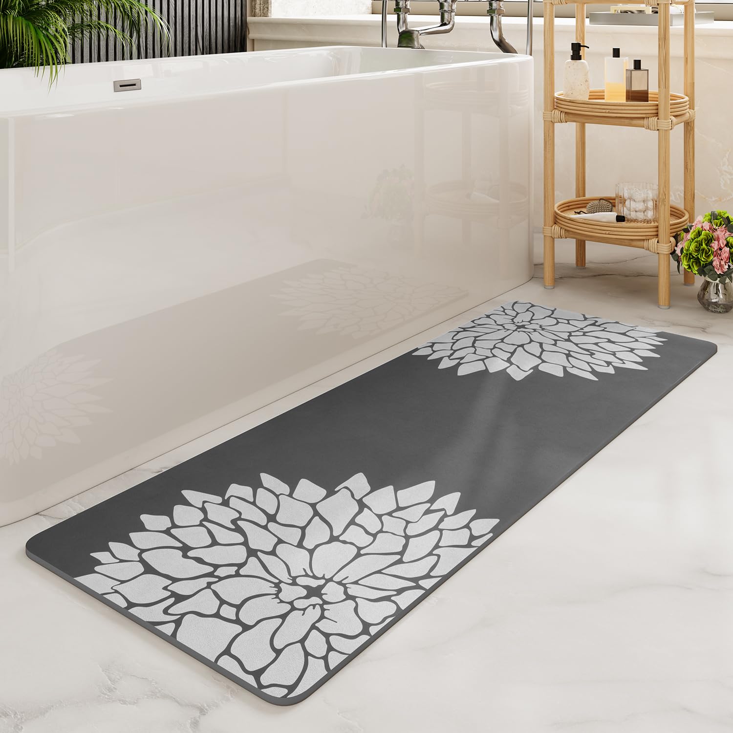 MontVoo-Bath Mats for Bathroom-Absorbent No Stains Bathroom Runner Rug-Bath Mat Non Slip Long Bathroom Mat Quick Dry Diatomaceous Earth Bathroom Rug-Large Dark Grey Bathmat 24"x47"