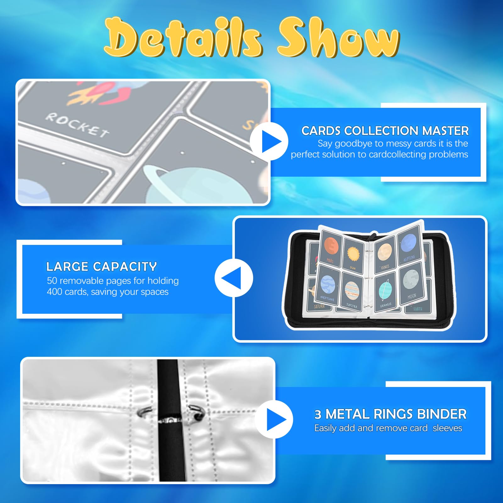 Sammelkarten Album, Karten Sammelalbum, 50 Seiten 400 Sammelalbum Karten Kapazität, Tragbarer Wasserdichter Sammelalbum, Mit Reißverschluss Sammelkartenalben, Karten Album Geschenk für Kinder - 4