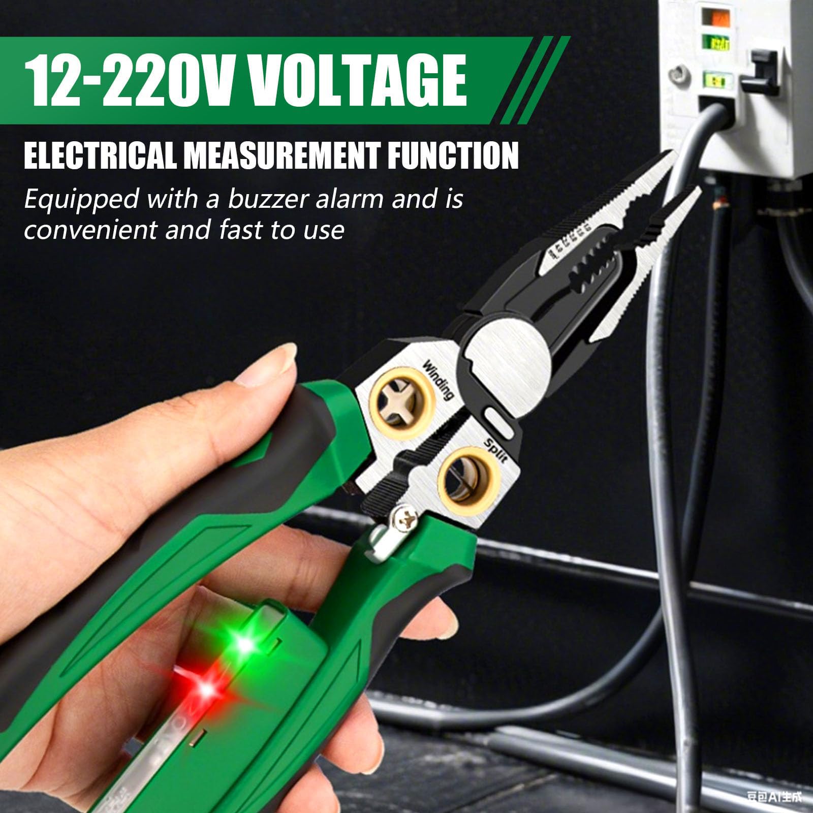 Pelacables 8 en 1 con probador de voltaje, alicates para electricistas, herramienta de pelado de cables multifunción para cortar, pelar, prensar, reparar