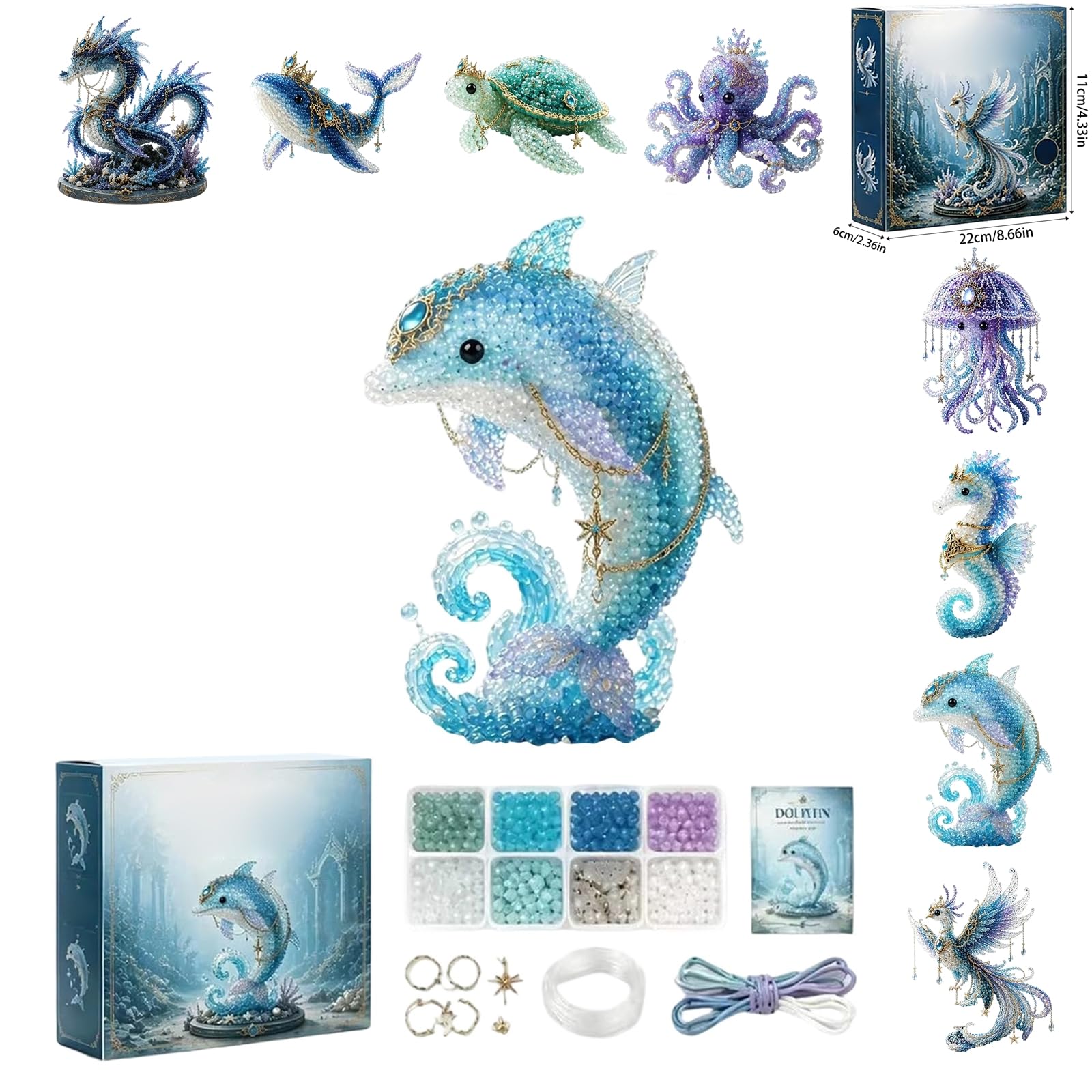 Mythical Ocean Series 3D Beaded Animal Kit for Adults, 3D Beaded Animal Making Kit with Instructions for Beginners，Elegant and Exquisite DIY Decoration Suitable for Manual Enthusiasts (8#Dolphin)