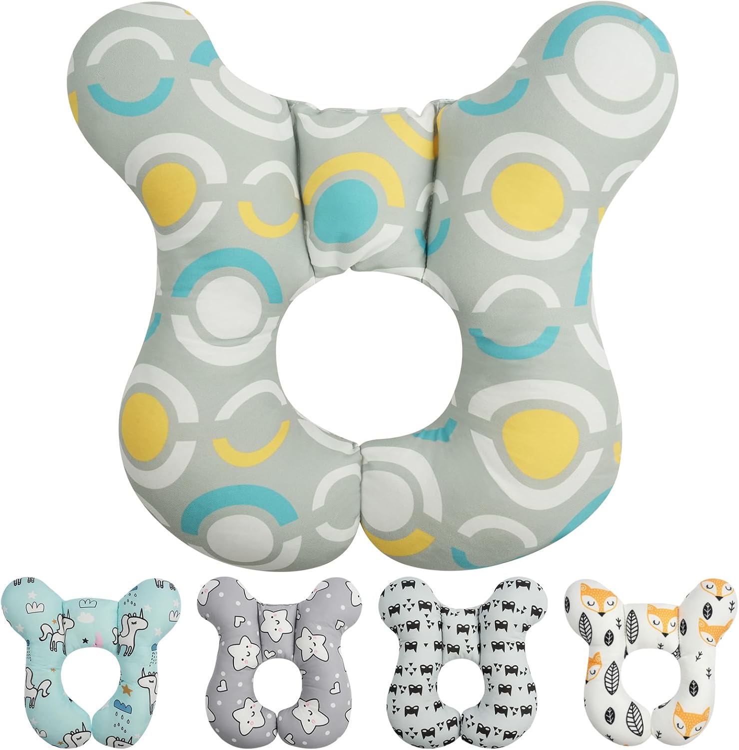 Alaoo Baby Travel Pillow, Head and Neck Support Pillow for Travel, Baby Sleeping Pillows for Baby Support for Car Seat Stroller Seat, Circle Pattern