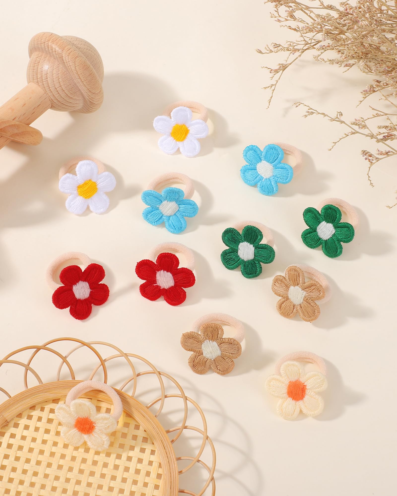 Jollybows 24 Pièces Élastiques à Cheveux Fleuris, Chouchou à Cheveux Mini Élastiques Cheveux pour Femmes Filles bebe