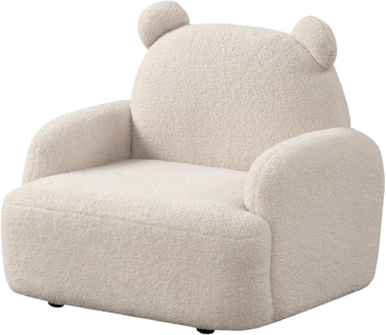 Benzara Raye Bear Shaped Kids Armchair with Black Legs, Beige Teddy Velvet
