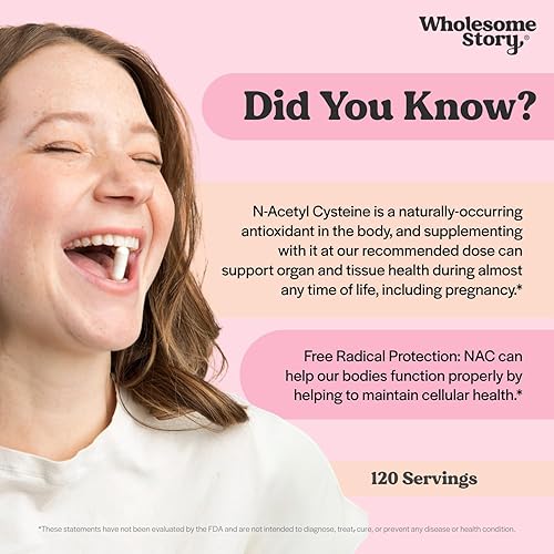 Miniatura 4 de Wholesome Story Suplemento NAC N acetil cisteína 600 mg | Apoyo para el hígado, los pulmones y la fertilidad | 120 cápsulas | Suministro de 120