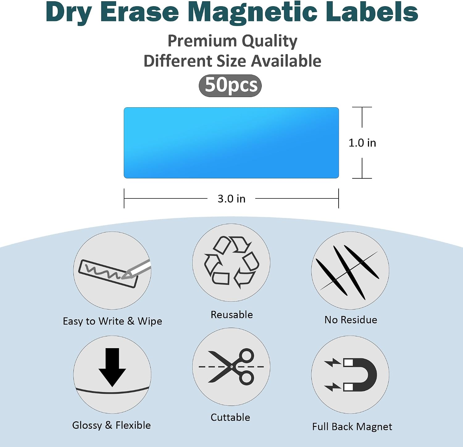 LLPT Dry Erase Magnetic Labels 1" x 3" 50 Packs Blue image 5
