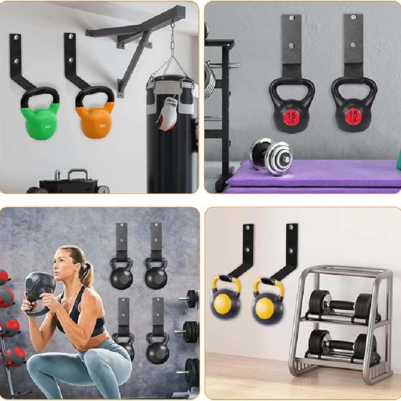 Kettlebell-Ständer, Kugelhantel-Halterung für Kugelhanteln aus massivem Stahl | Wandhalterung für Kettlebell-Haken aus massivem Stahl | Wand-Organizer für Gymnastikhalterung, Kettlebell-Zubehör für Gy