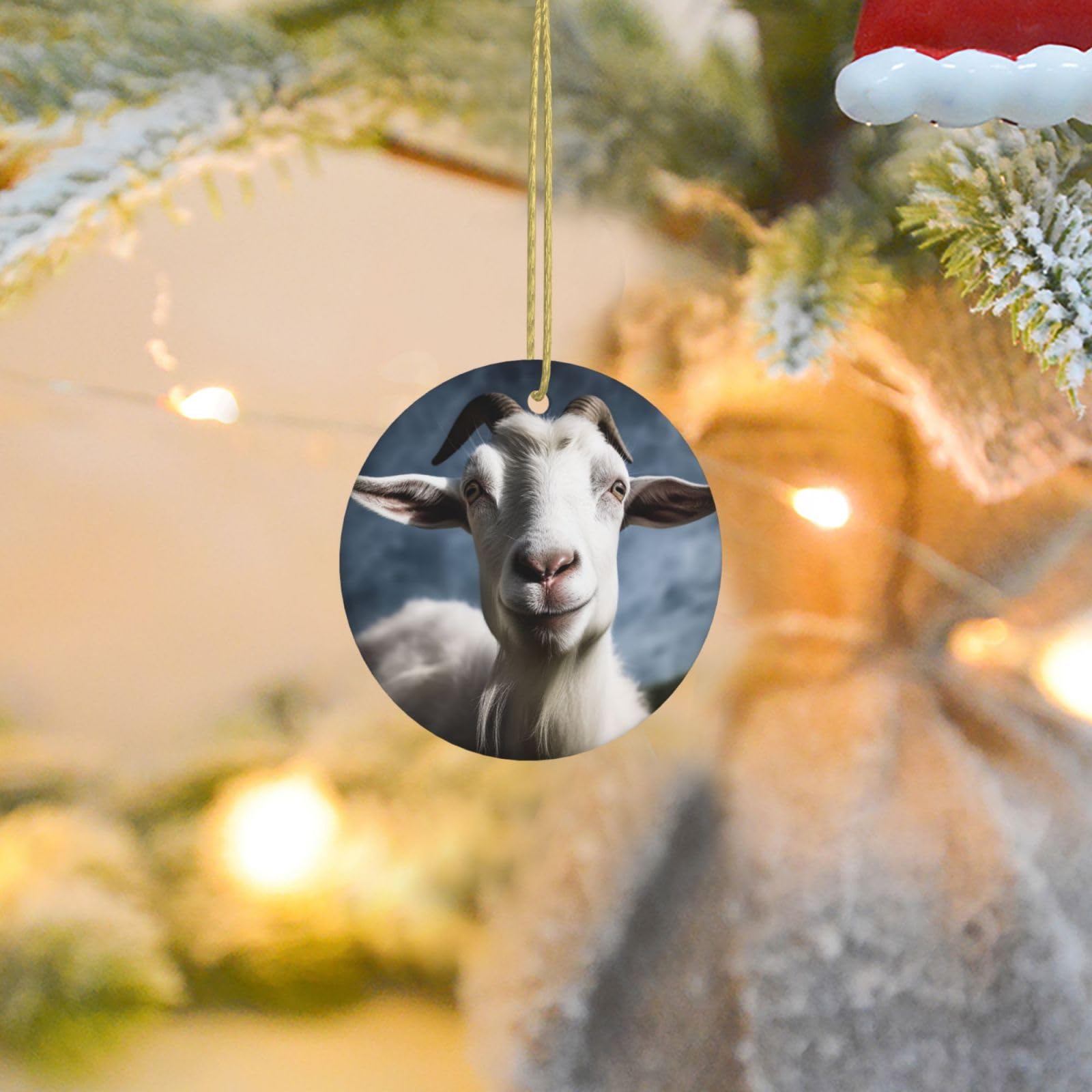 Christmas Ornaments for Christmas Tree Decoration Ceramic Hanging Goat Ornament with Gold Ribbon Crafts Round Pendant for Keepsake Gifts Glass Xmas Decor Party Supplies