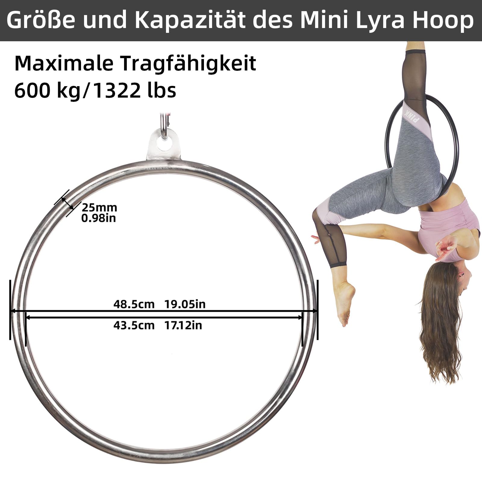 PRIOR FITNESS Cerchio aereo in acciaio inox da 45 cm - Set di cerchi per lo yoga - Cerchio per lo yoga aereo con accessori - Per l'acrobatica aerea e la ginnastica aerea