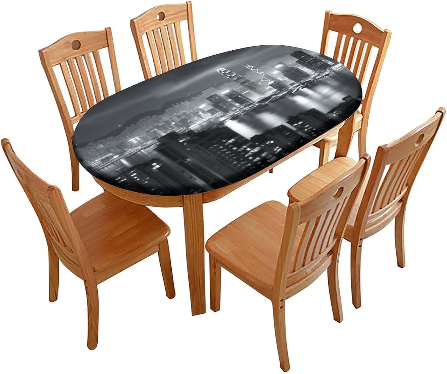 Deers in The Forest Print Oval Tablecloth Fitted Wipeable Spillproof Elastic Tablecloth for Oval Table Oval Fitted Tablecloth for Event Wedding Banquet & Parties Fits for 52 x 70 Oval Table